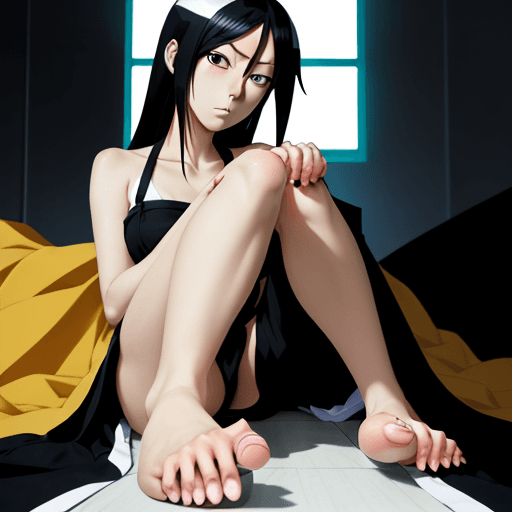 AI generated: anime masterpiece, female, best quality, RUKIA, bleach, black hair, feet, no bad toes, feet in front...