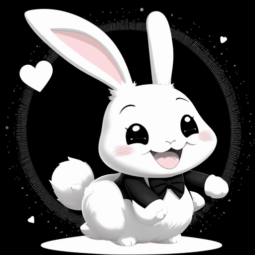 AI generated: Cute anime cartoon rabbit, big smile, black and white, no color