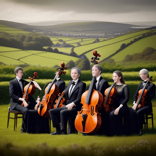 AI generated: Photo of Philharmonic Orchestra in Irish Landscape