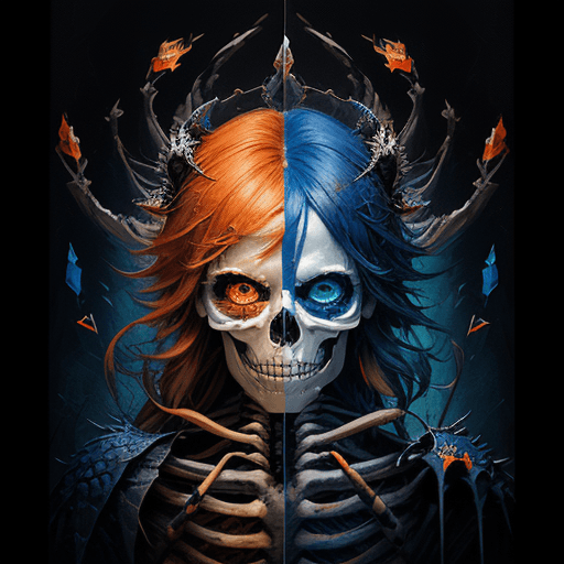 AI generated: pixel sorting art ::3 tarot card::2 Palette Knife, Dynamic Paintings::2 orange and blue::3 side port...