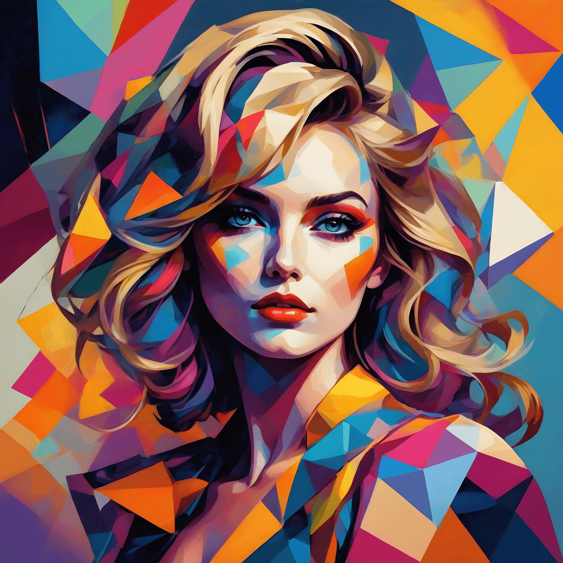 AI generated: Lady Beauty, geometric fragmentation, digital painting, contemporary era, vibrant spectrum of colors...