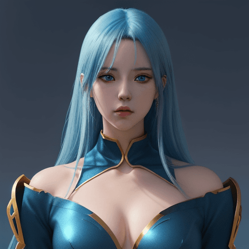 AI generated: portrait of an anime character ,hyper realistic blue hair gold eyes, wide shot,  Anime-Spektrum 37 o...