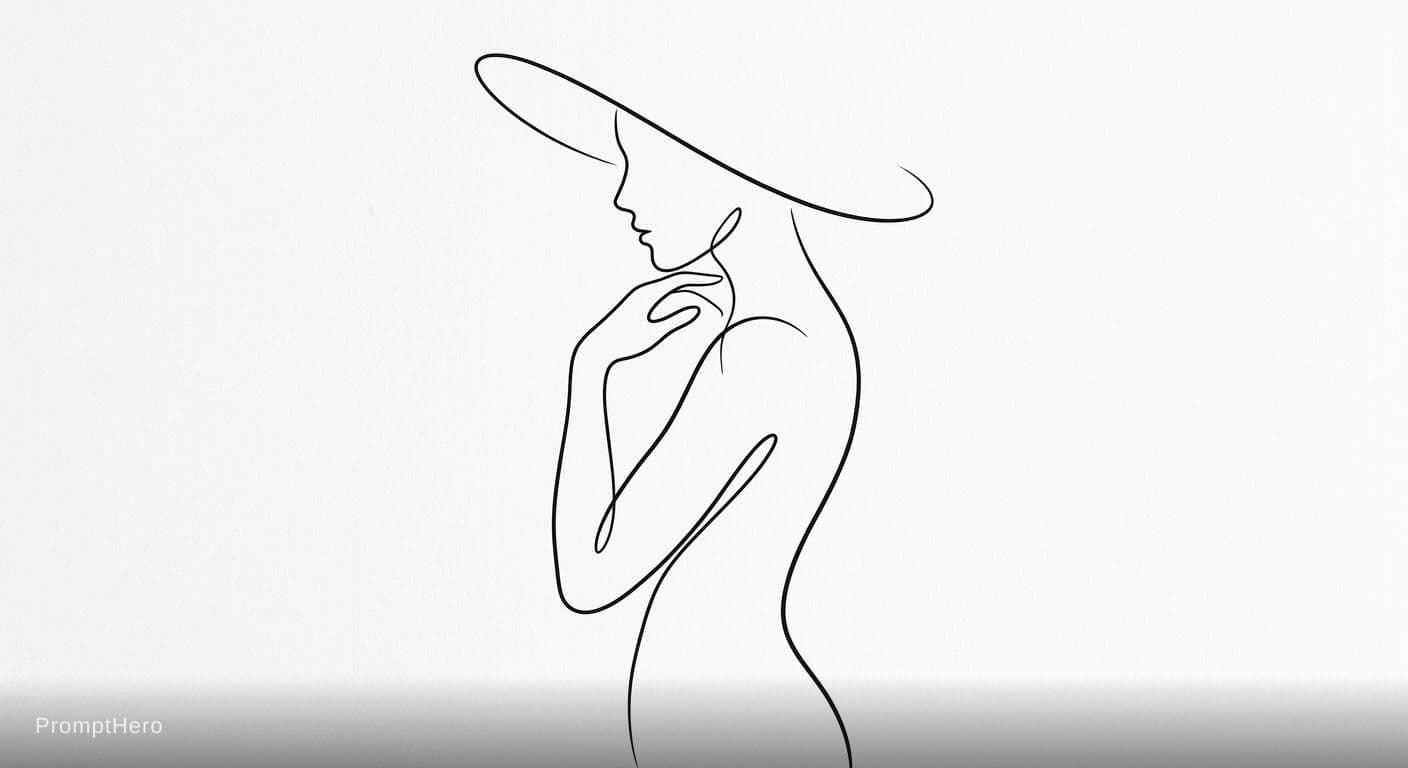 AI generated: A minimalist line drawing against a white background, depicting the abstract silhouette of a woman. ...