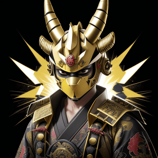 AI generated: Japanese samurai portrait, helmet
with horns, Pikachu Pokemon design closed masked, intricately scul...