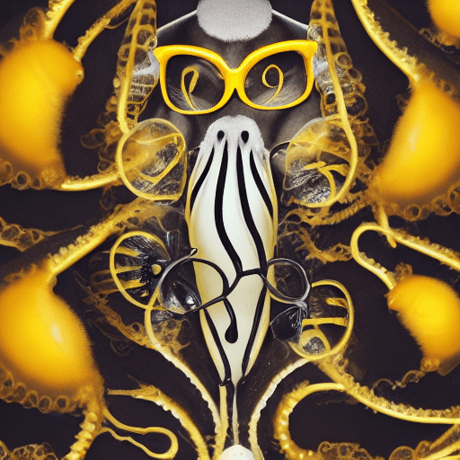 AI generated: black cat with yellow glasses on the beach lying on a chaise lounge with a cocktail in his paw Godde...