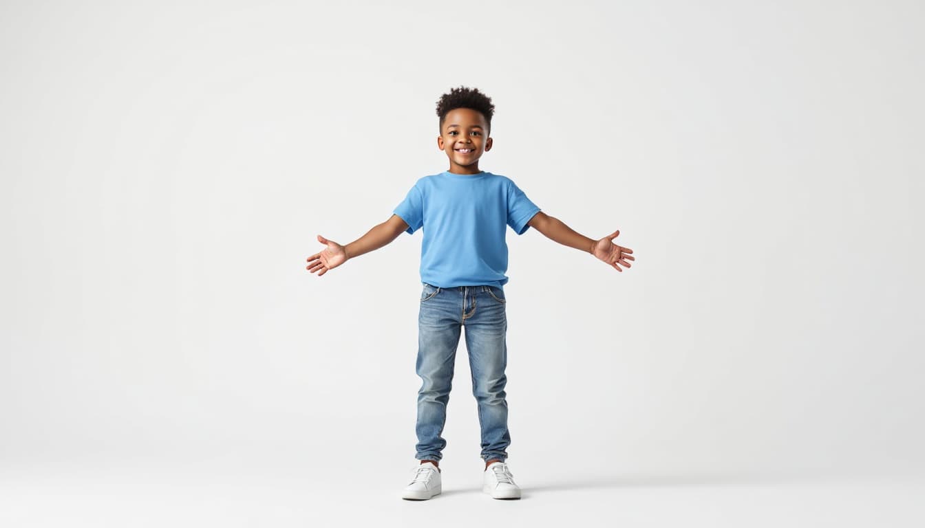 AI generated: A realistic 4D full-length photograph of an 5 year old Nigerian boy, tanned brown skin, realistic na...