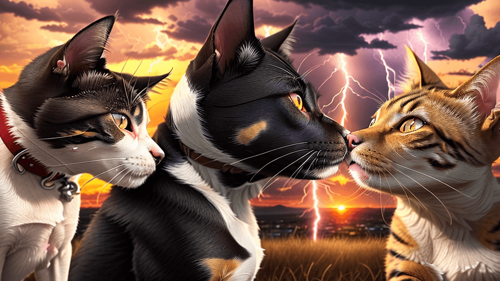 AI generated: a dog and a cat looking at each others eyes with contempt, close up, ultra-realistic, dramatic light...