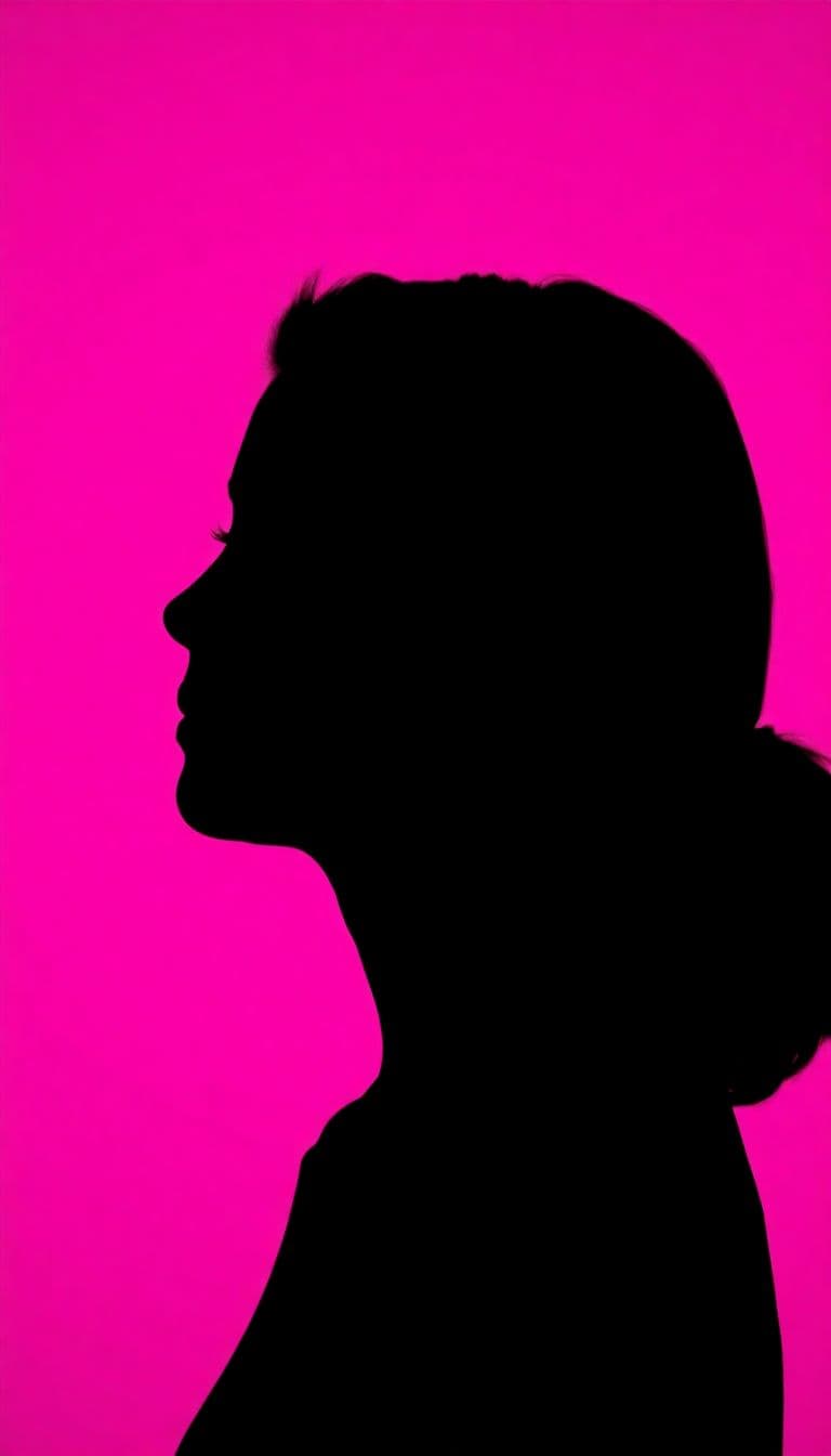 AI generated: photography, portrait of contrast, profile silhouette of a woman, vibrant hot pink backdrop, visuali...