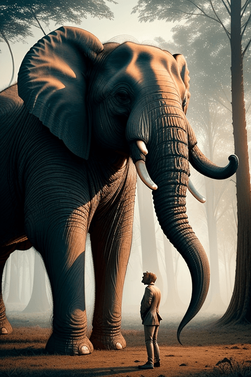 AI generated: Capture a hyper-realistic cinematic photograph of a male Otherworldly elephant with unique anatomica...