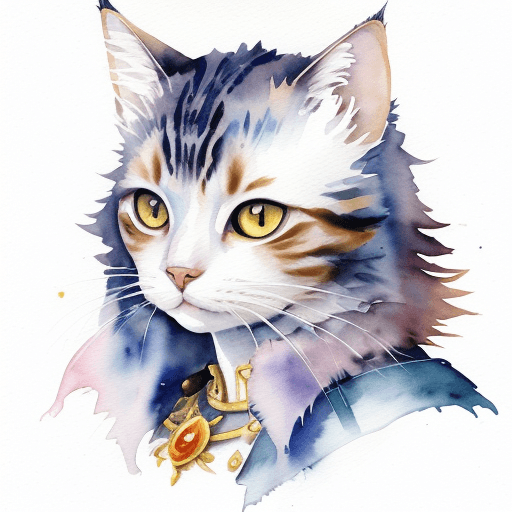 AI generated: cat prince portrait, watercolor painting on white background