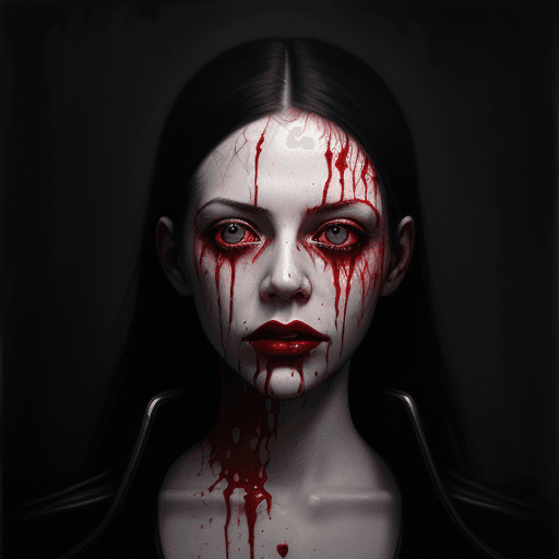 AI generated: a painting of a woman with blood dripping all over her face, a photorealistic painting by Gottfried ...