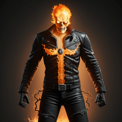 AI generated: Ghost Rider of Marvel without head, 8K, 
Holding his head in his hand
masterpiece, octane render, ra...