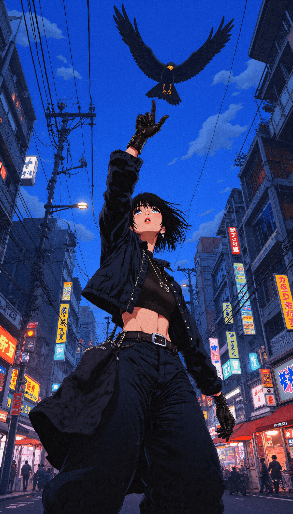 AI generated: anime artwork A master falconer signals to her bird circling high above, her traditional leather gea...