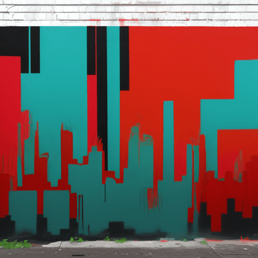 AI generated: city graffitti, in the style of turquoise and red, mural-like compositions --ar 9:16 --stylize 750