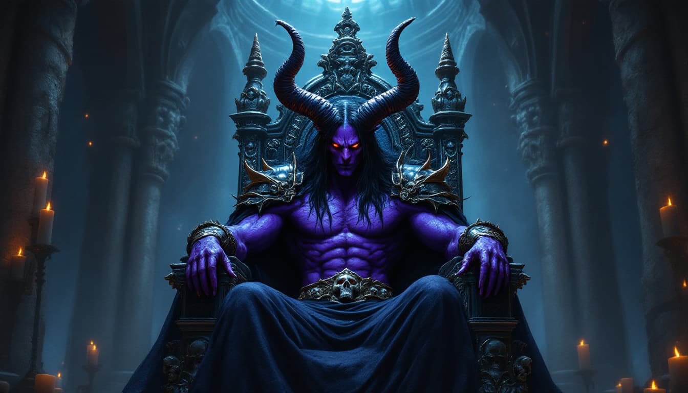 AI generated: In a dimly lit, gothic throne room filled with towering stone arches and flickering candles, a power...