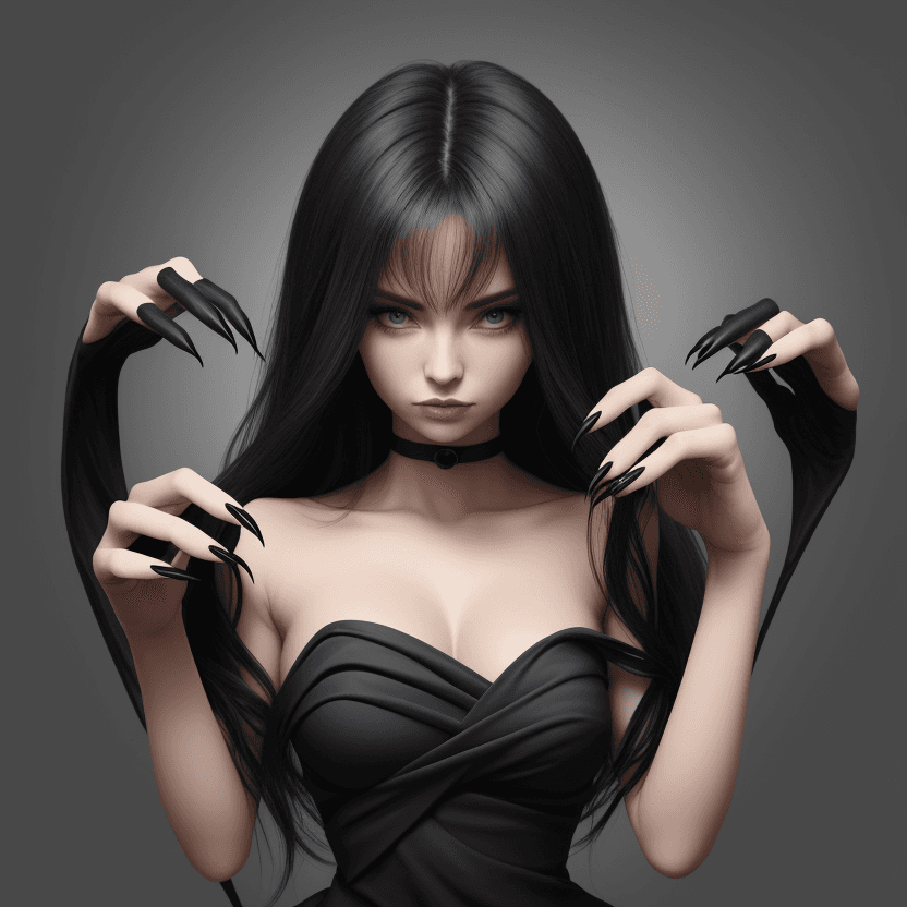 AI generated: woman's hands with black long curved nails (almost claws)