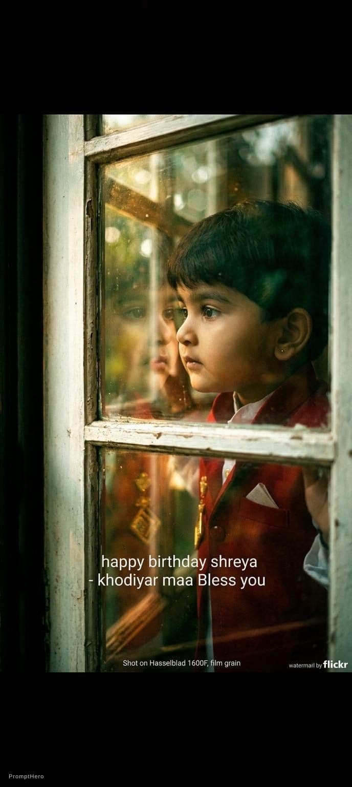 AI generated: the little Indian girl looking out the window, in the style of distinctive noses, manipulated photog...