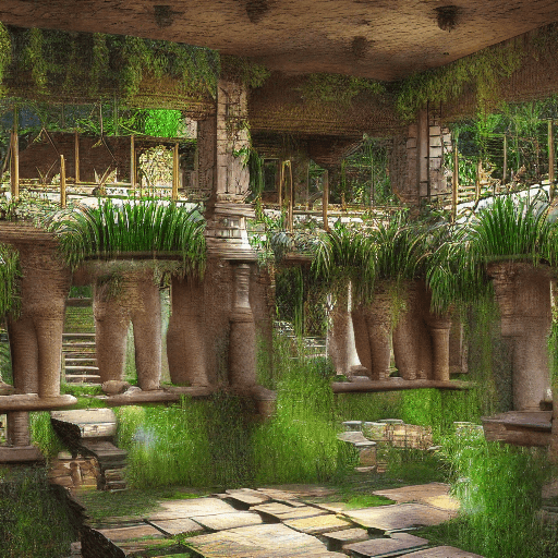 AI generated: ancient babylon, hanging gardens, cinematic, hyperrealistic, epic