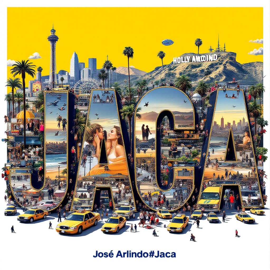 AI generated: A striking, high-contrast cinematic photo-style vertical collage that captures the essence of Los An...