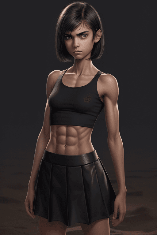 AI generated: 1girl, a girl, Standing with arms crossed and a serious expression, looking down at the ground, in t...