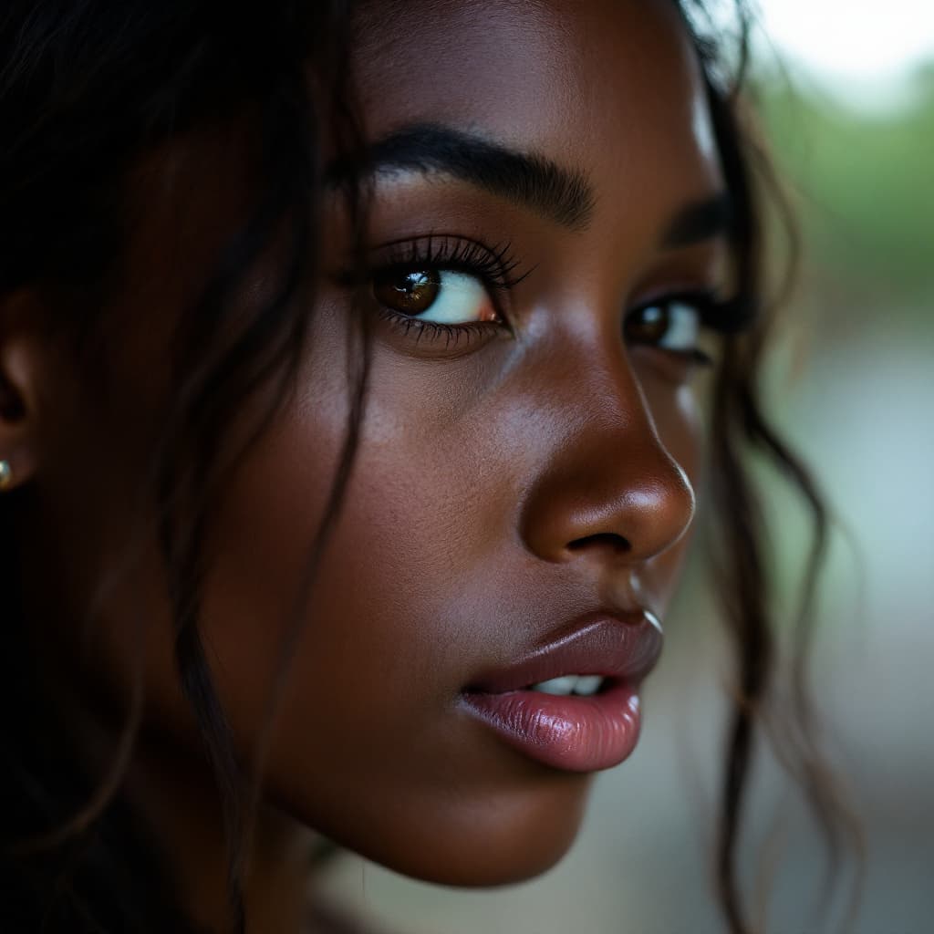 AI generated: A close-up color portrait of a very pretty 36-year-old black Colombian woman, the woman's face very ...