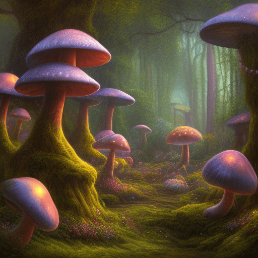 AI generated: painting of a fairy forest,dream light, full of color, mushroom tree,dim light, super detail, unrel ...