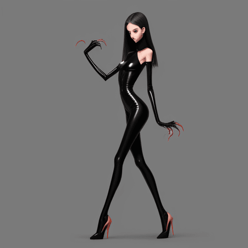 AI generated: ultra skinny girl with long black curved claws, long ultra slim legs, in high heels