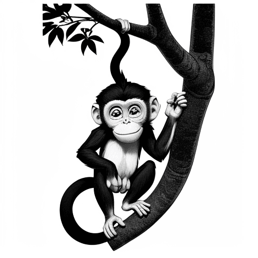 AI generated: 10.	MONKEY: The illustration should be in [SUPER SIMPLE], black and white, bold line art with clear,...