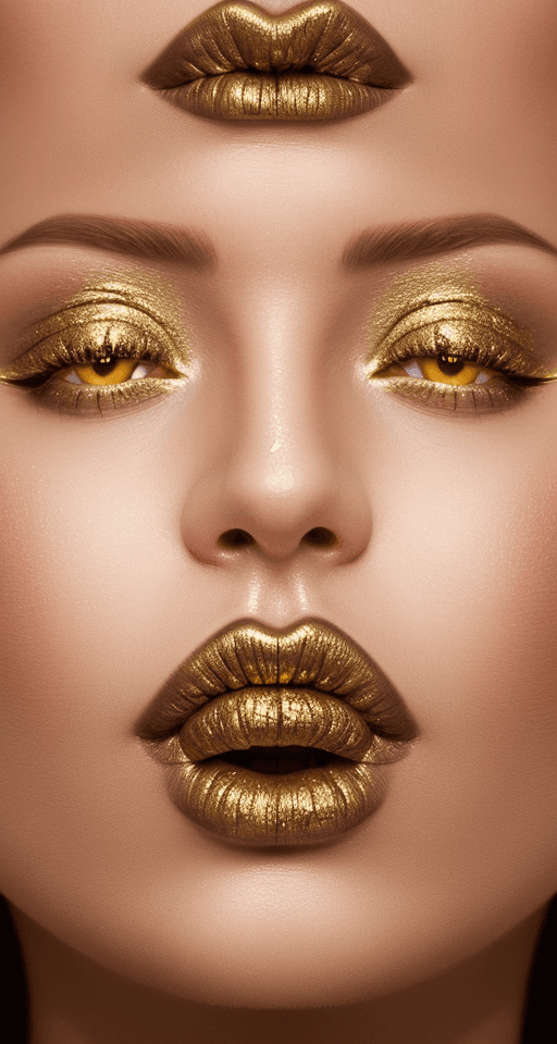 AI generated: WANDBILD ACRYLGLAS LIPPEN, FRAUEN LIPPEN MIT GOLDENER FARBE, BEAUTY