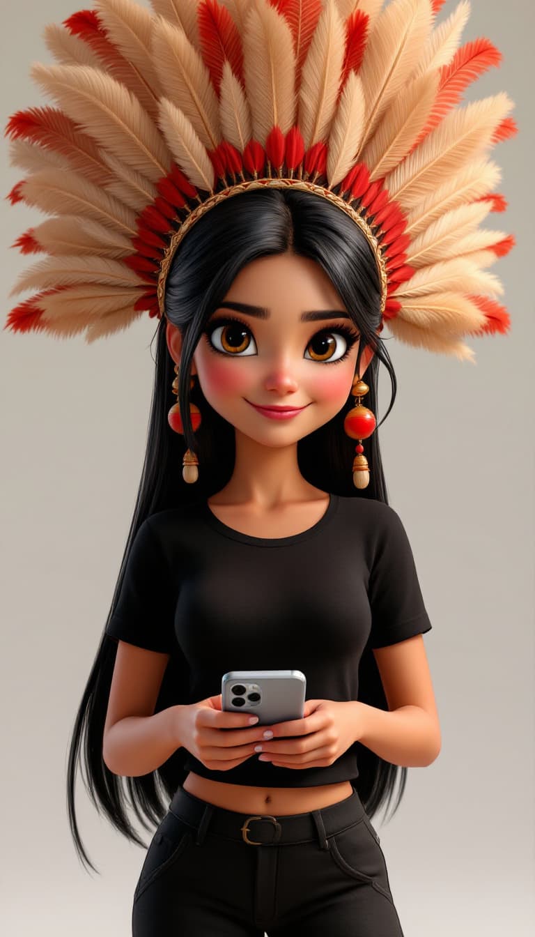 AI generated: A Disney Pixar 3D digital artwork of a charming and cute woman with long straight black hair combed ...