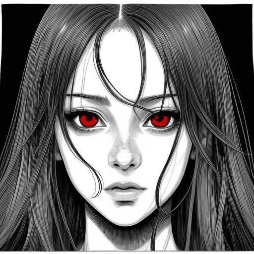 AI generated: Portrait of a yandere woman by apollonia saintclair, pen and ink, red ink.