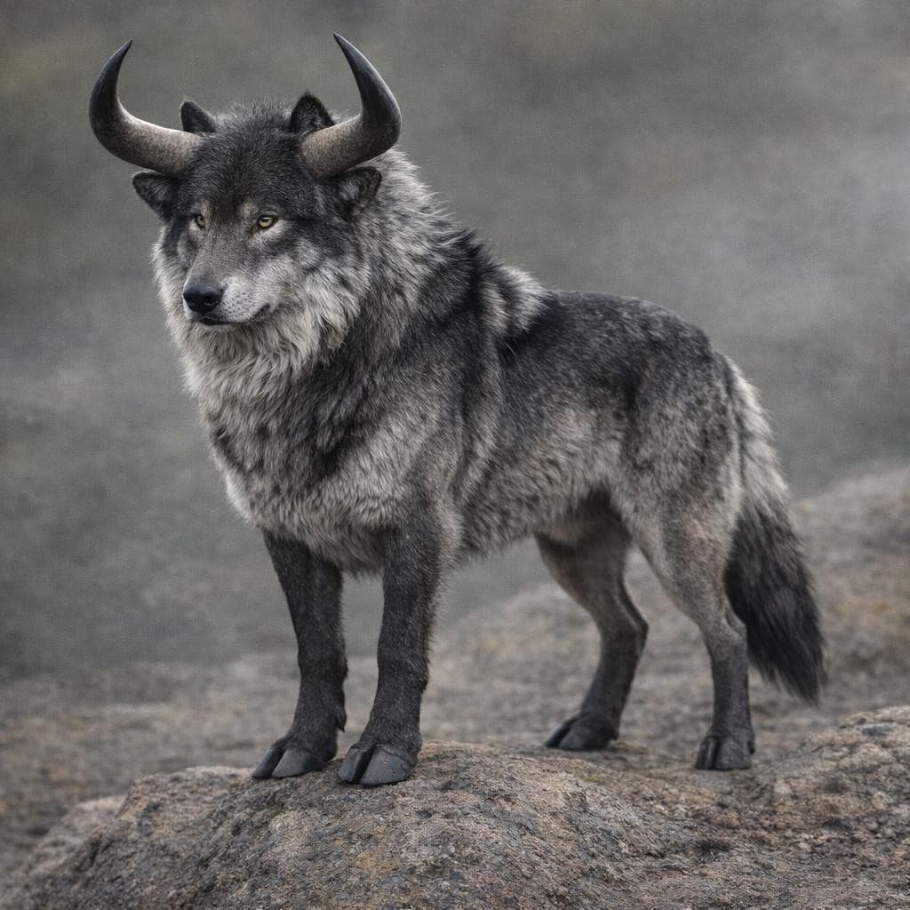 AI generated: create a new creature that is a mix of a bull and Wolf