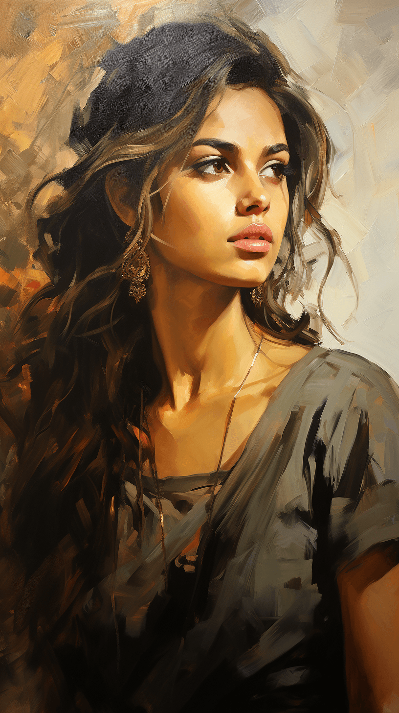 AI generated: a masterpiece post-impressionist oil painting of the beautiful Indian actress Deepika Padukone weari...