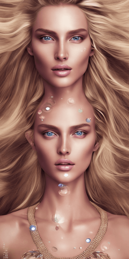 AI generated: Masterful beautiful blonde Female supermodel, full body shot, radiant perfectly clear eyes, gems of ...