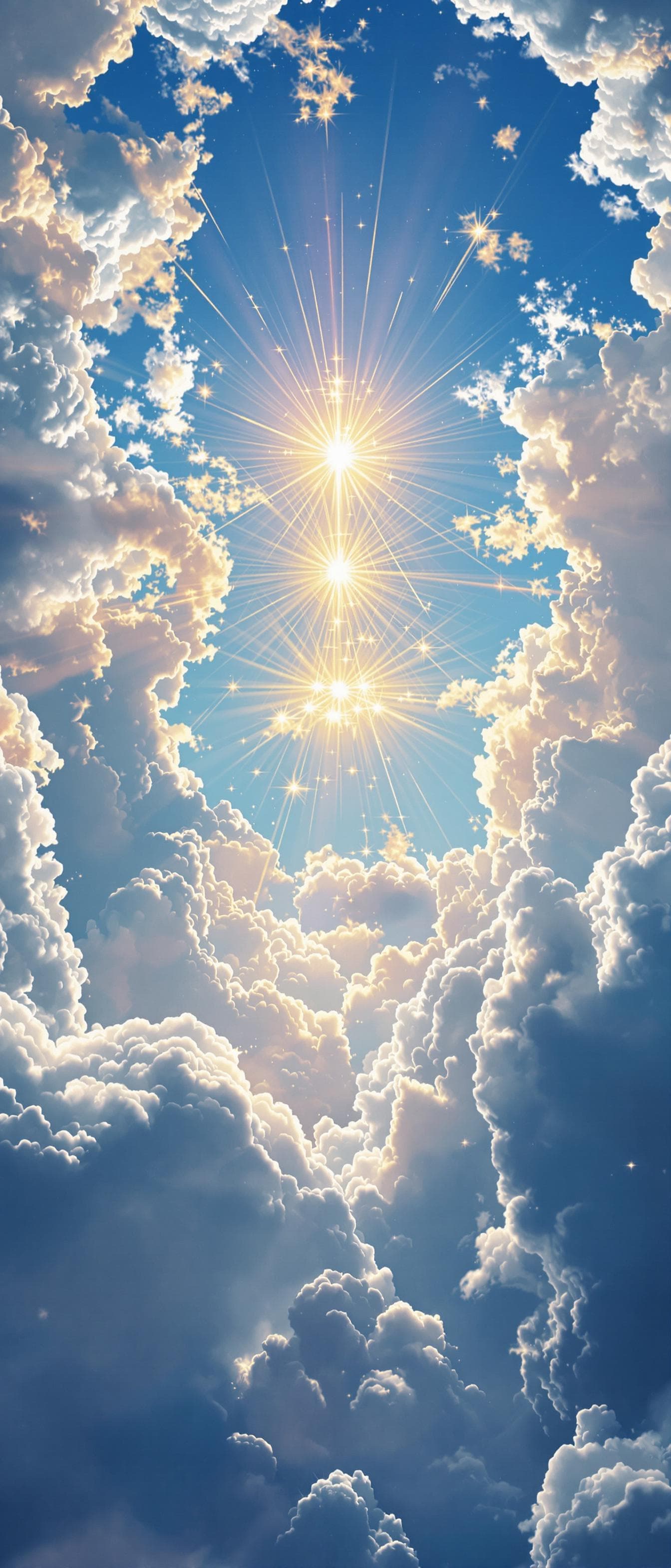 AI generated: sky in heaven with gold burst of light in the center .
Hyperrealistic. HDR .8k . Hyper details.  