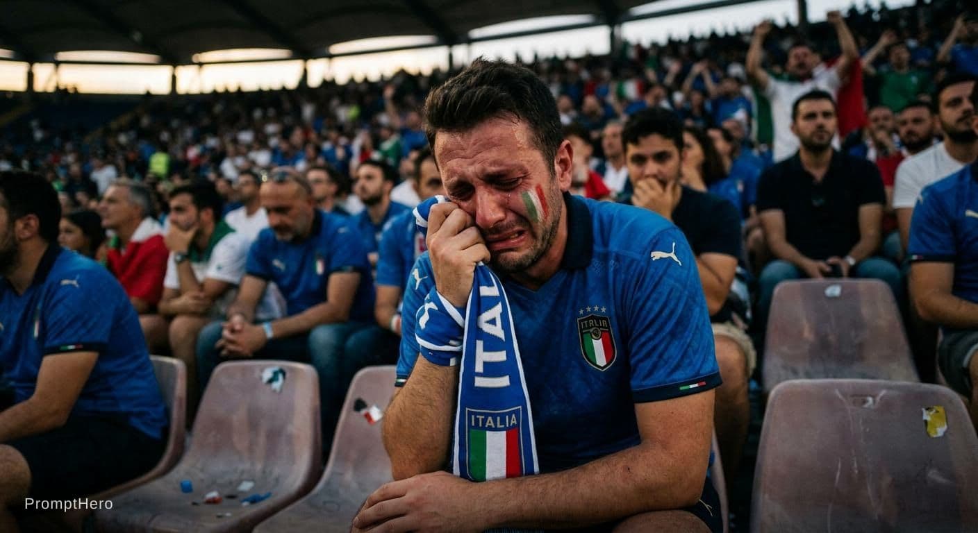 AI generated: itlay fan but loosing and crying, just the man in the photo