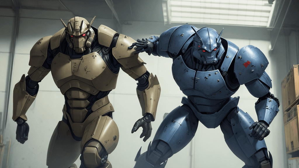 AI generated: 
Secret laboratory, armored warriors in investigations, humans, action, force 
