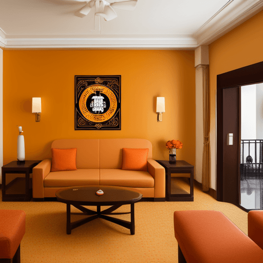 AI generated: logo de un hotel, una moneda antigua que por dentro tiene los iconos representativos de los dioses a...