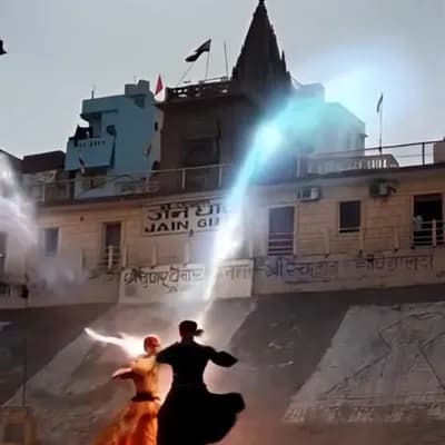 AI generated video: Chinese cultivation type fighting, 2 characters, fighting for 30 seconds