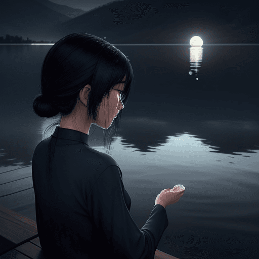 AI generated: The moonlight shines on the lake, and the profile of a young oriental woman is reflected in the micr...