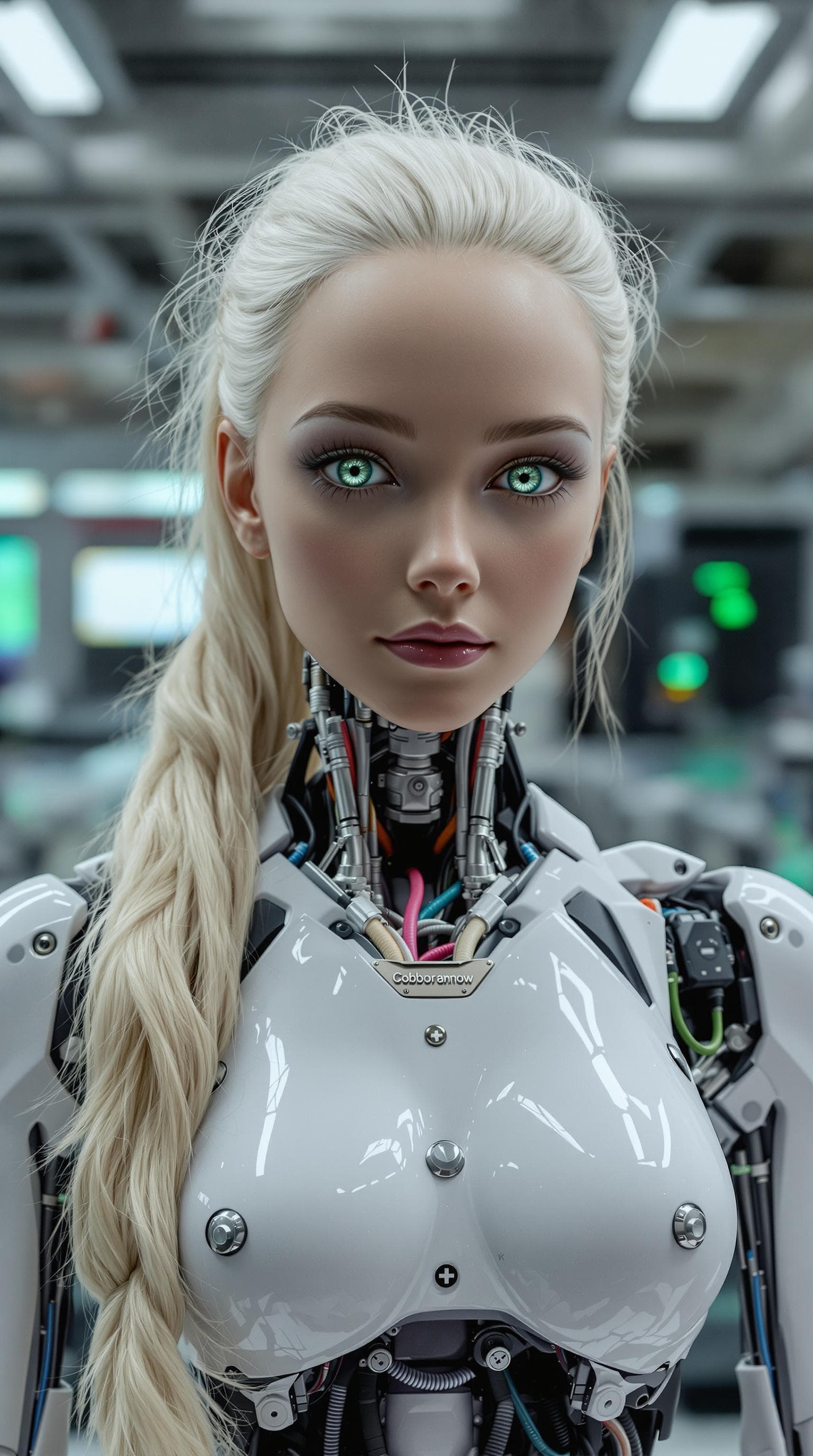 AI generated: exceptionally beautiful blonde hair blue eyed (age 9), artificial intelligence robot, (futuristic),(...