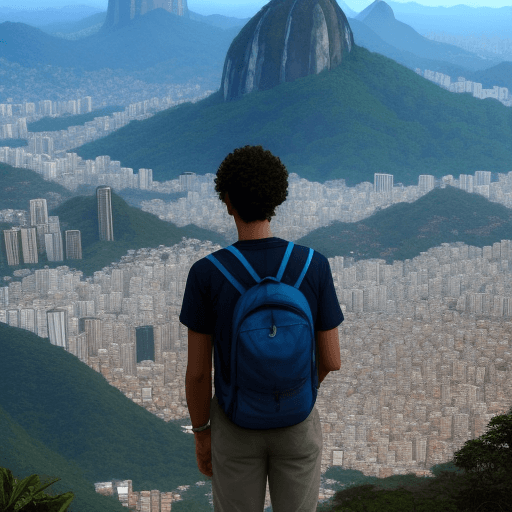 AI generated: estudiante hombre, montaña, rio, ciudad, universo