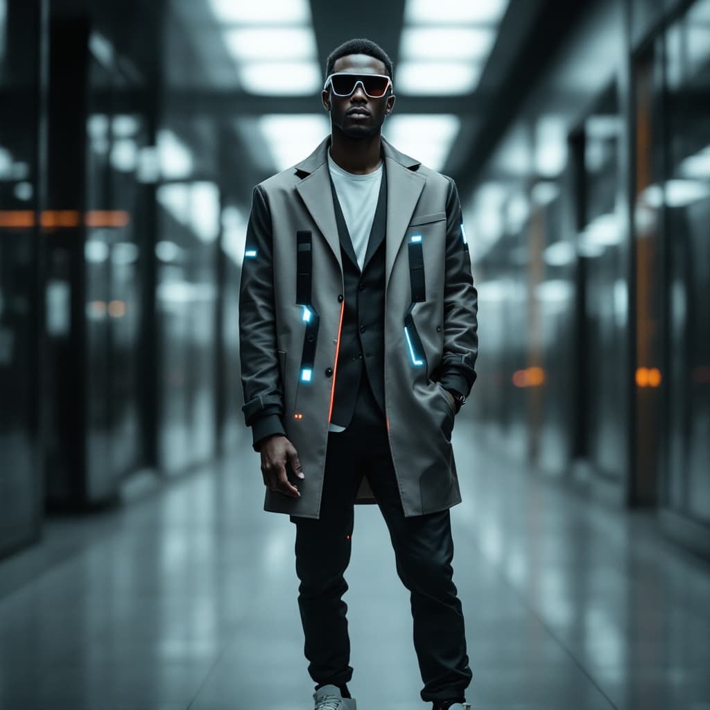 AI generated: A full-body portrait of the same BLACK man as seen in a previous 1945 photograph, now in the 2040s, ...