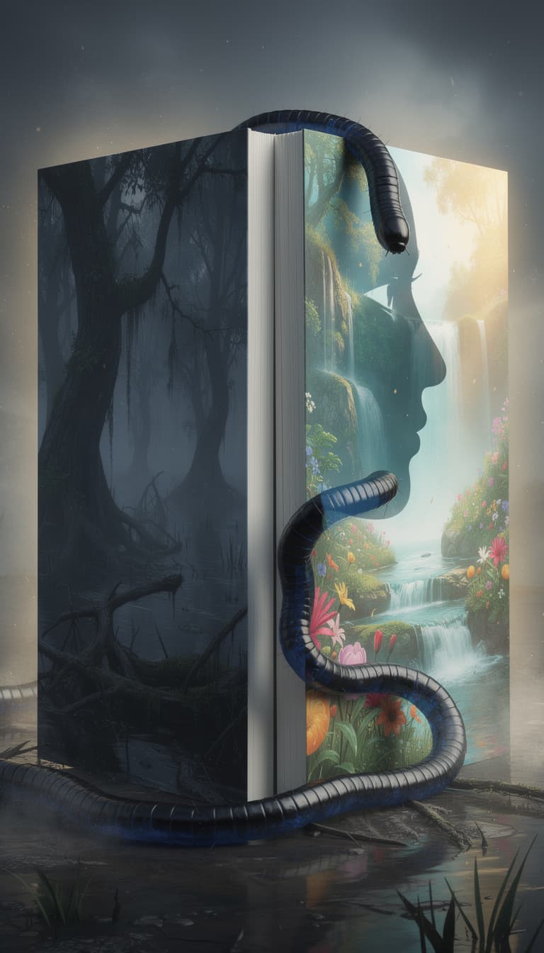 AI generated: The book is like a door that opens to another world On this side is a swamp and on the other side is...