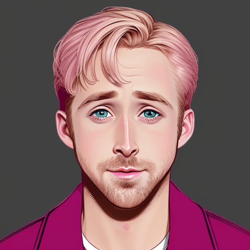 AI generated: Ryan Gosling, Cartoon, 
pINK COLOR,dISNEY CHARACTER, WITH ROUNDED EYES