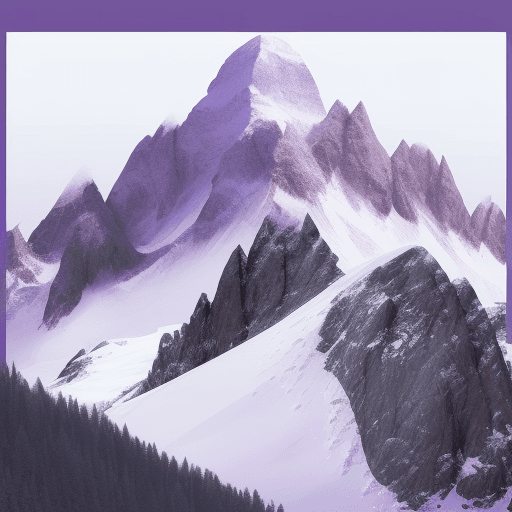 AI generated: Web design style, minimalist, snowy, mountain with a focus on purple, with clear borders, for a back...