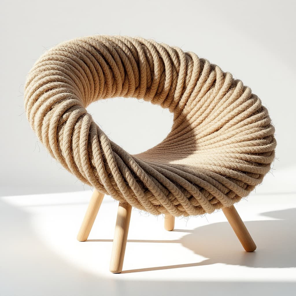 AI generated: high resolution photography, conceptual single chair, inspired by expressionism, curved shape form, ...