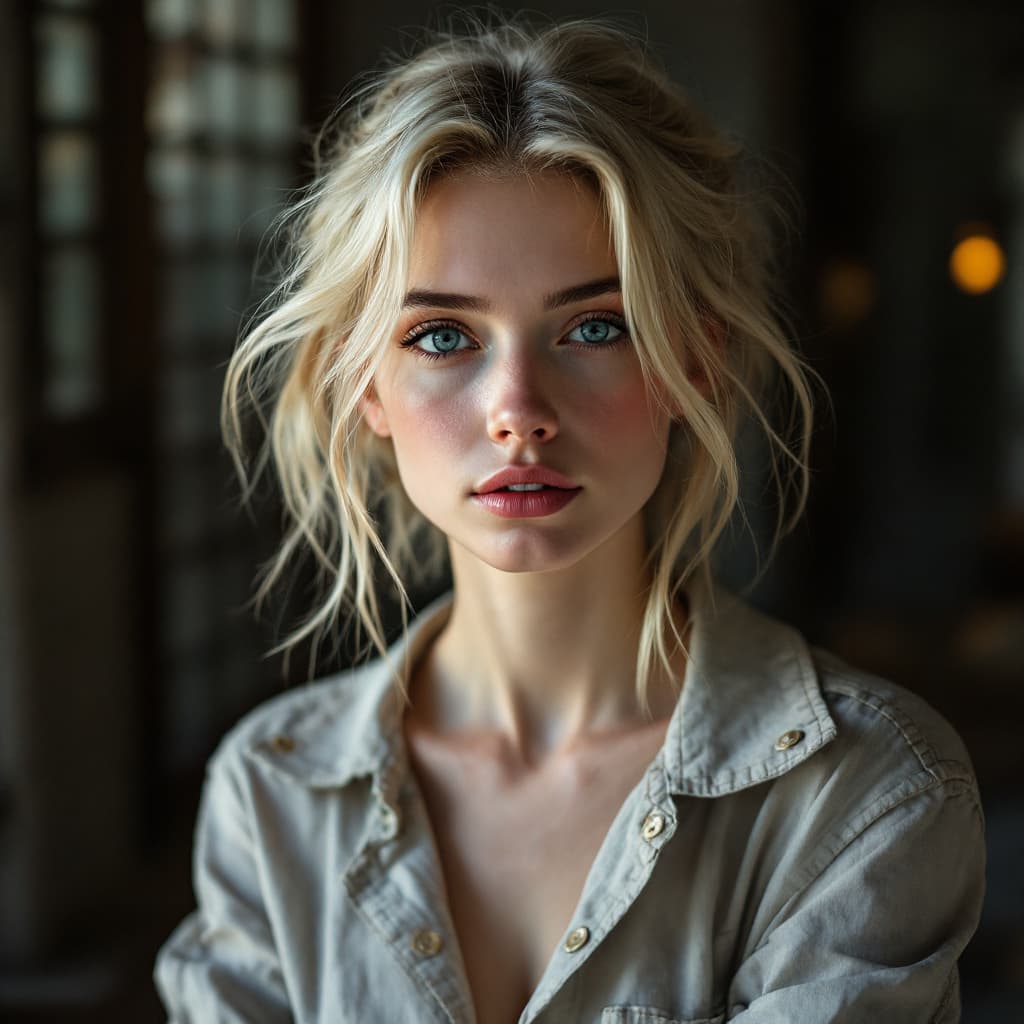 AI generated: white skin blonde with skinny hot face
