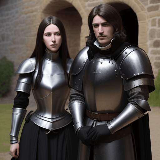 AI generated: A high definition medieval photo of private investigators, a medieval female with dark brown hair an...