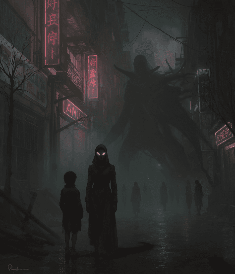 AI generated: In a surrealist dystopia, where the eerie ambiance of looming surveillance and terror prevails, the ...